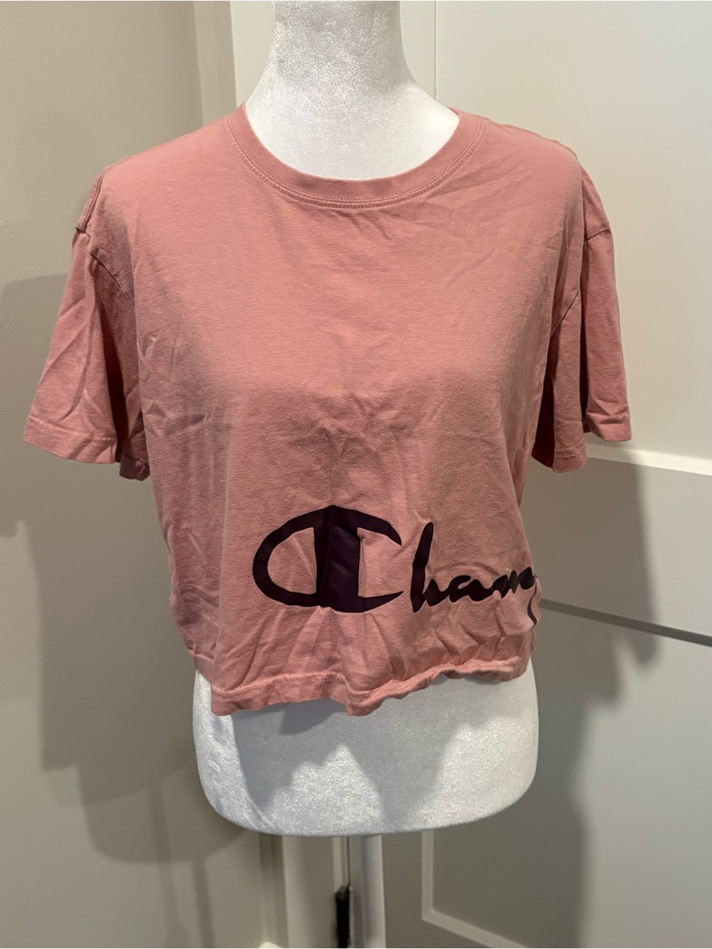 Champion Women's Pink Cropped Logo Tee
